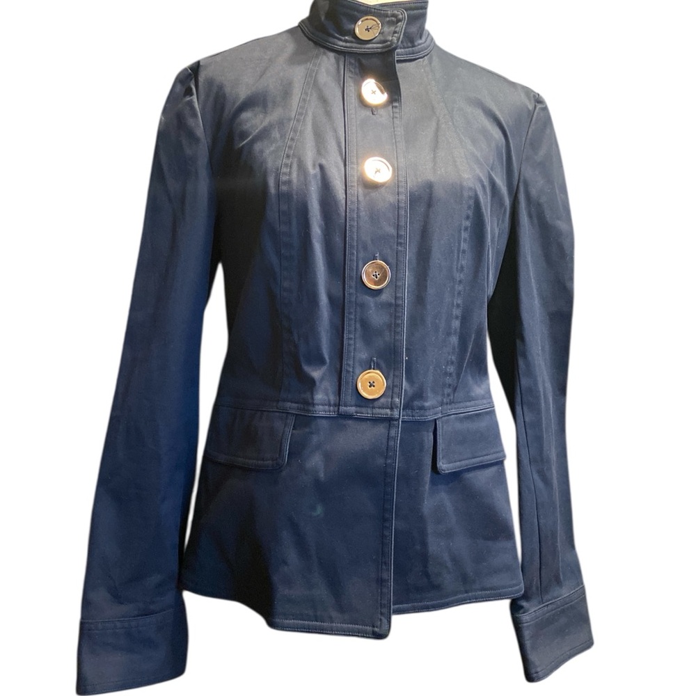 Jones New York Navy Blue Utility Jacket with Mandarin Collar